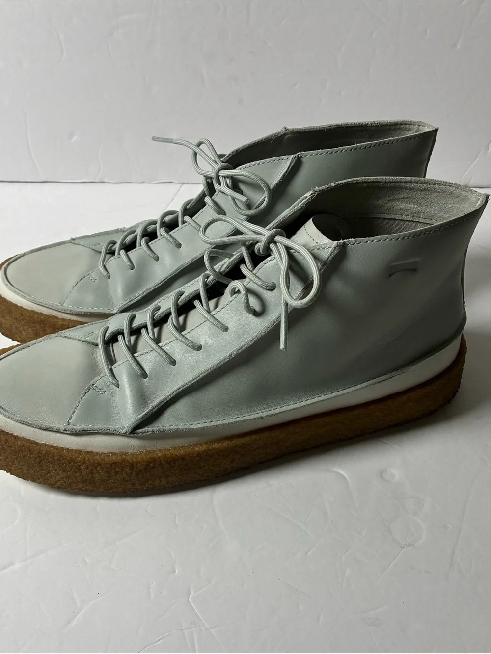 Camper Men's Mint Green Leather Chukka Boots with Crepe Sole